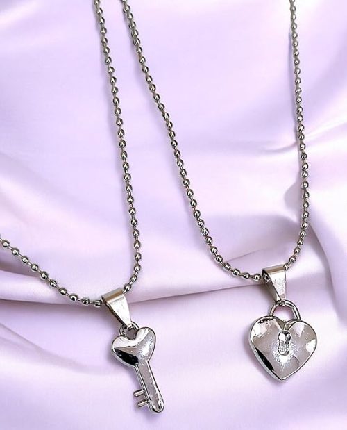 Heart Lock and Key Couple Pendant